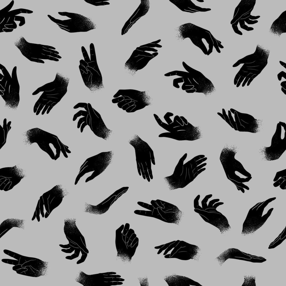 Vektor stilvoll nahtlos Muster mit Silhouette schwarz Hand Gesten. ästhetisch Hintergrund