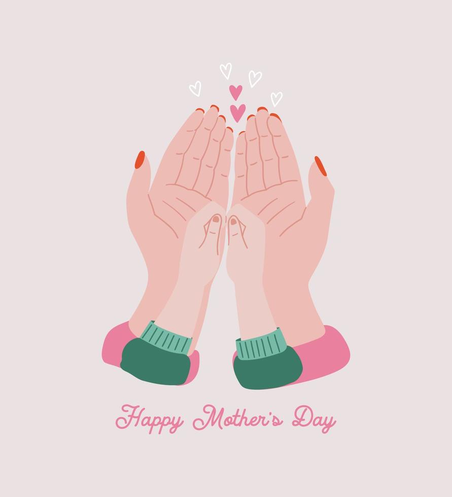 Lycklig mors dag. vektor illustration med de händer av en mor och barn