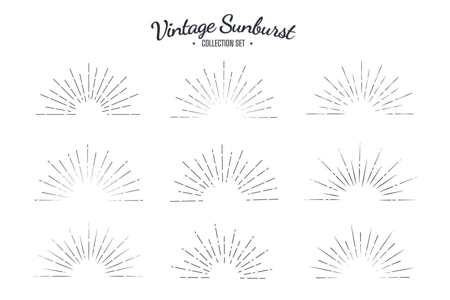 Vintage Sunburst Vektor Sammlung Set. Retro Solar Grafik Design Streifen