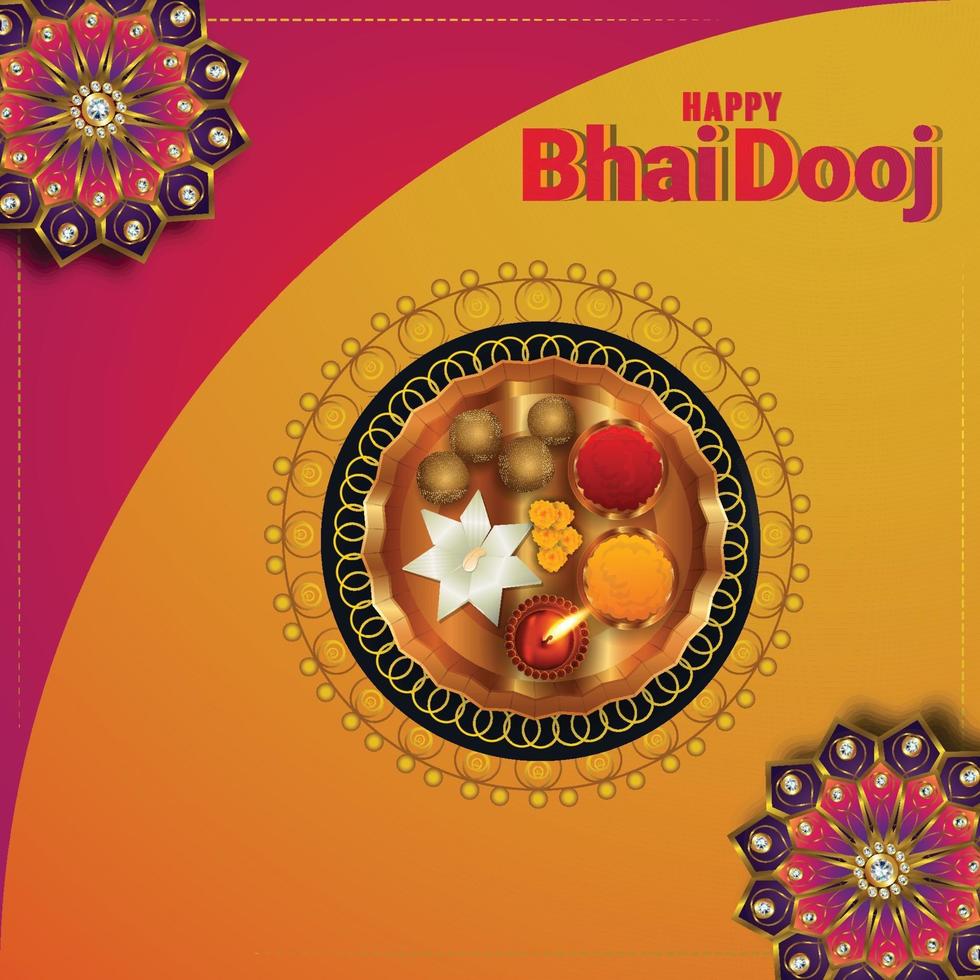 glad bhai dooj festival firande kort med puja thali vektor