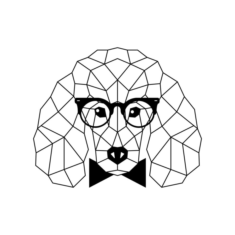 polygonaler Pudelhund in Modebrille und Fliege. geometrische Hundeikone. vektor