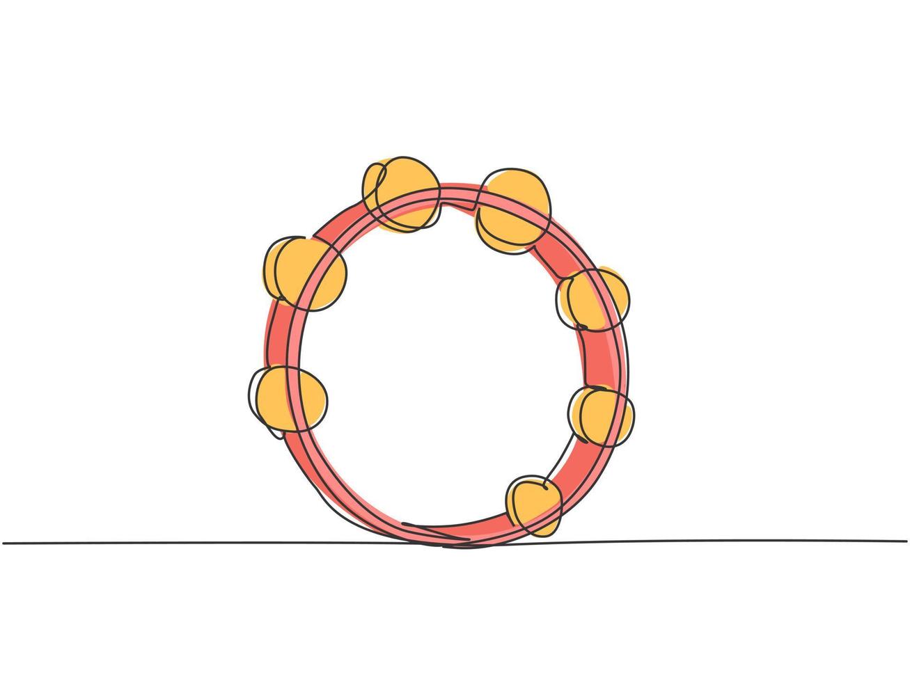 en kontinuerlig linje ritning av rund cirkel tamburin. dynamiskt slagverk musikinstrument koncept enkel linje rita grafisk design vektor illustration