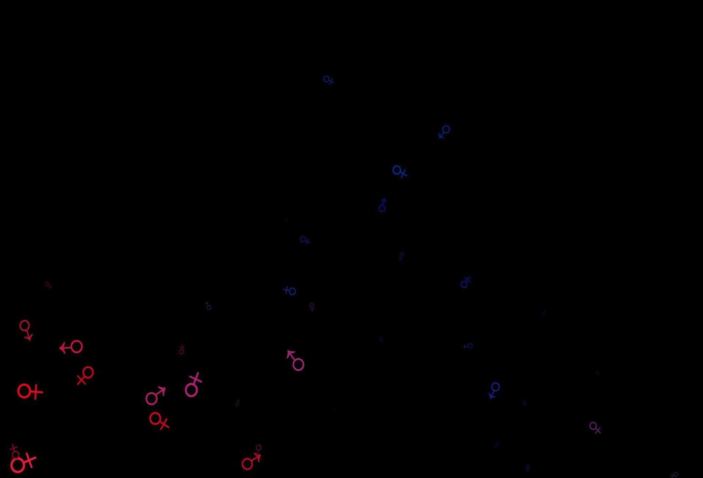 dunkelblauer, roter Vektorhintergrund mit Geschlechtszeichen. vektor