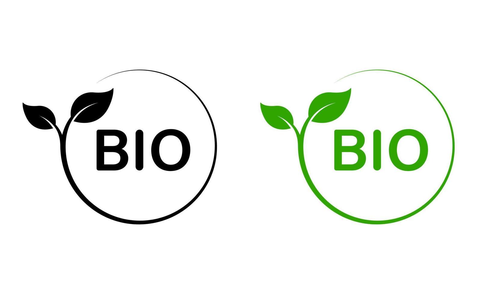 naturlig miljö bio emblem. bio grön växt stämpel. eco vänlig, friska vegetarian mat produkt organisk blad symbol. ekologisk vegan växt cirkel klistermärke. isolerat vektor illustration.