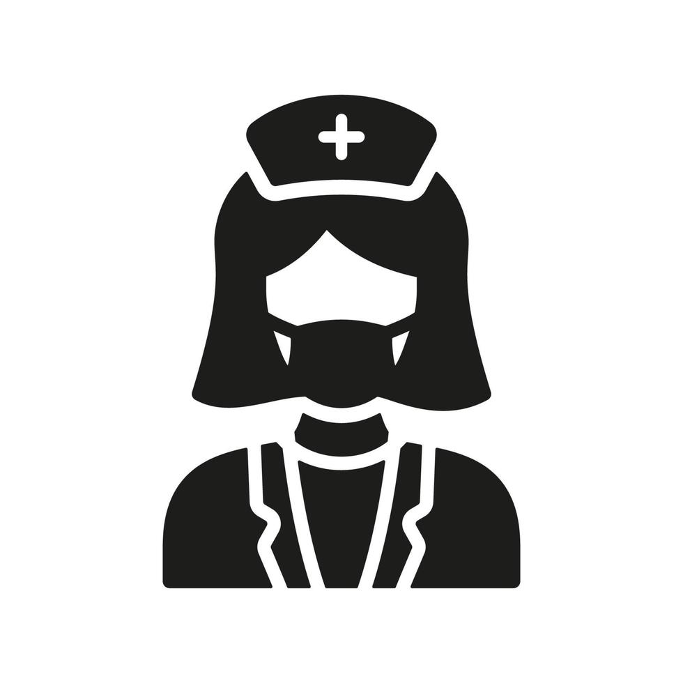 kvinna tandläkare i ansikte mask silhuett ikon. dental läkare kvinna glyf piktogram. barnläkare symbol. läkare, dental kirurg, ortodontist tecken. klinik personal. isolerat vektor illustration.