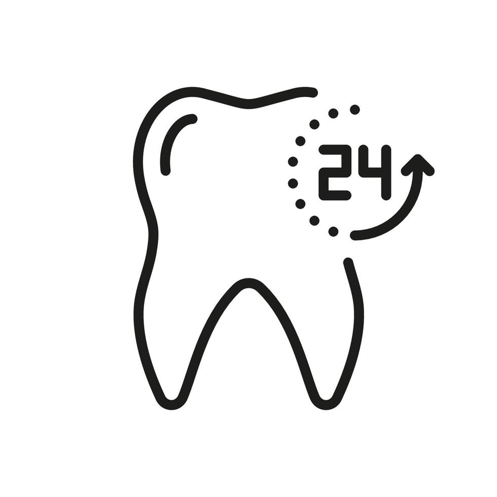 dental skydd linje ikon. friskhet tand 24 timmar linjär piktogram. oral vård. tänder hygien. tandvård översikt symbol. dental behandling tecken. redigerbar stroke. isolerat vektor illustration.