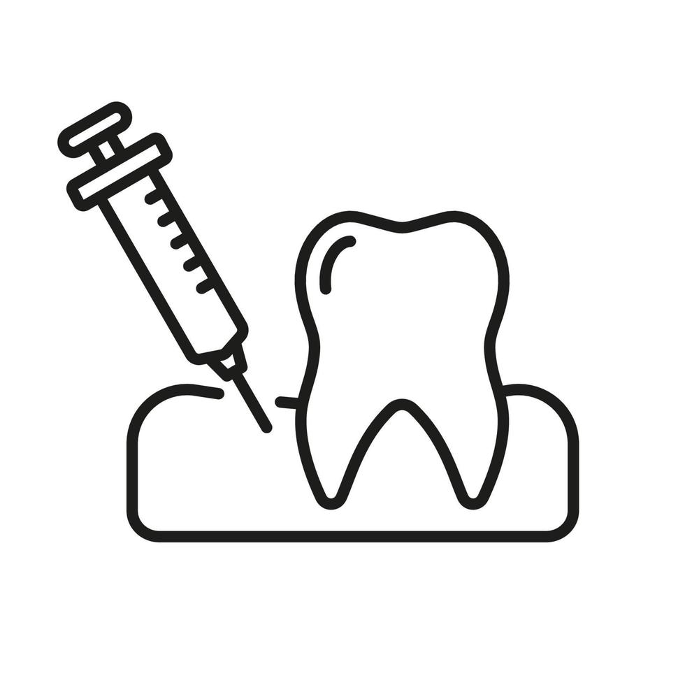 Dental Anästhesie zum Zahn Behandlung Linie Symbol. Betäubung Injektion im das Gummi linear Piktogramm. Oral Medizin unterzeichnen. Zahnheilkunde Gliederung Symbol. editierbar Schlaganfall. isoliert Vektor Illustration.