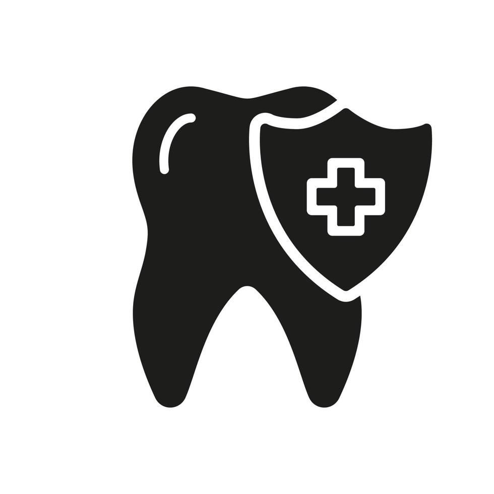 medizinisch Oral Pflege. Dental Versicherung Glyphe Piktogramm. Zähne Schutz und Hygiene Silhouette Symbol. Zahn Verteidigung. Dental Behandlung solide unterzeichnen. Zahnheilkunde Symbol. isoliert Vektor Illustration.