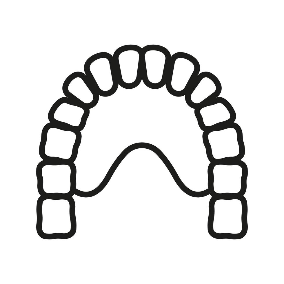 Mensch Kiefer mit Zähne und Zunge Linie Symbol. Oberkiefer, Unterkiefer, Kieferknochen linear Piktogramm. Zahnheilkunde Gliederung Symbol. Dental Behandlung unterzeichnen. editierbar Schlaganfall. isoliert Vektor Illustration.