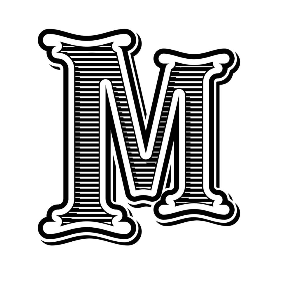 m Alphabet Initiale Logo Illustration viktorianisch Stil Adobe Illustrator Kunstwerk vektor