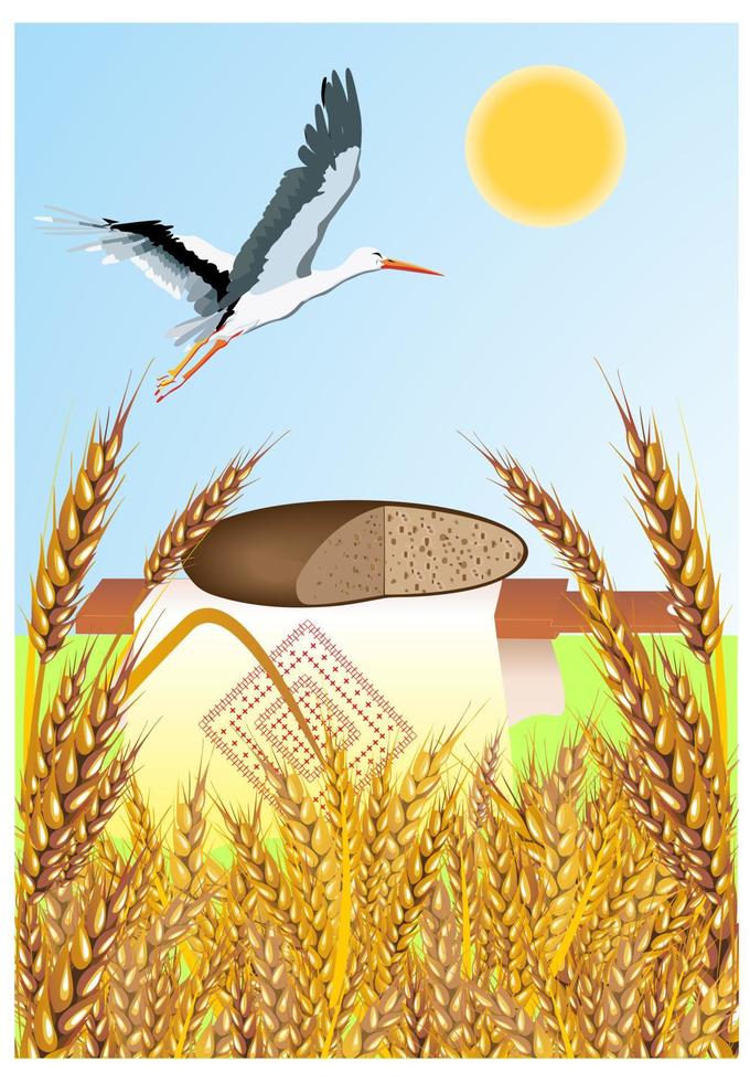 fliegend Storch und Brot auf das Tafel vektor