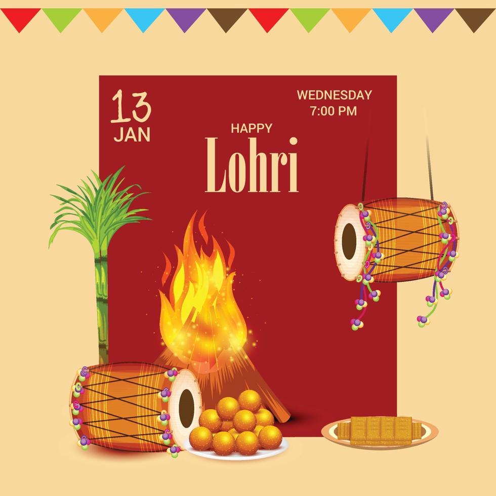vektor illustration av en bakgrund för glad lohri semester mall för punjabi festival.