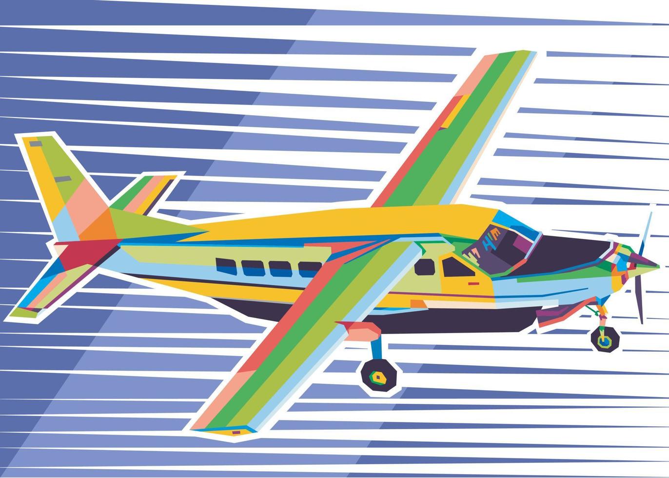 buntes Flugzeug im Pop-Art-Stil isoliert auf schwarzem Hintergrund vektor