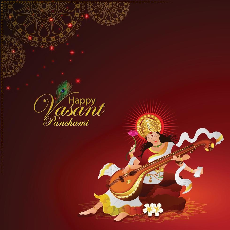 vasant panchami kreativ bakgrund med saraswati veena vektor
