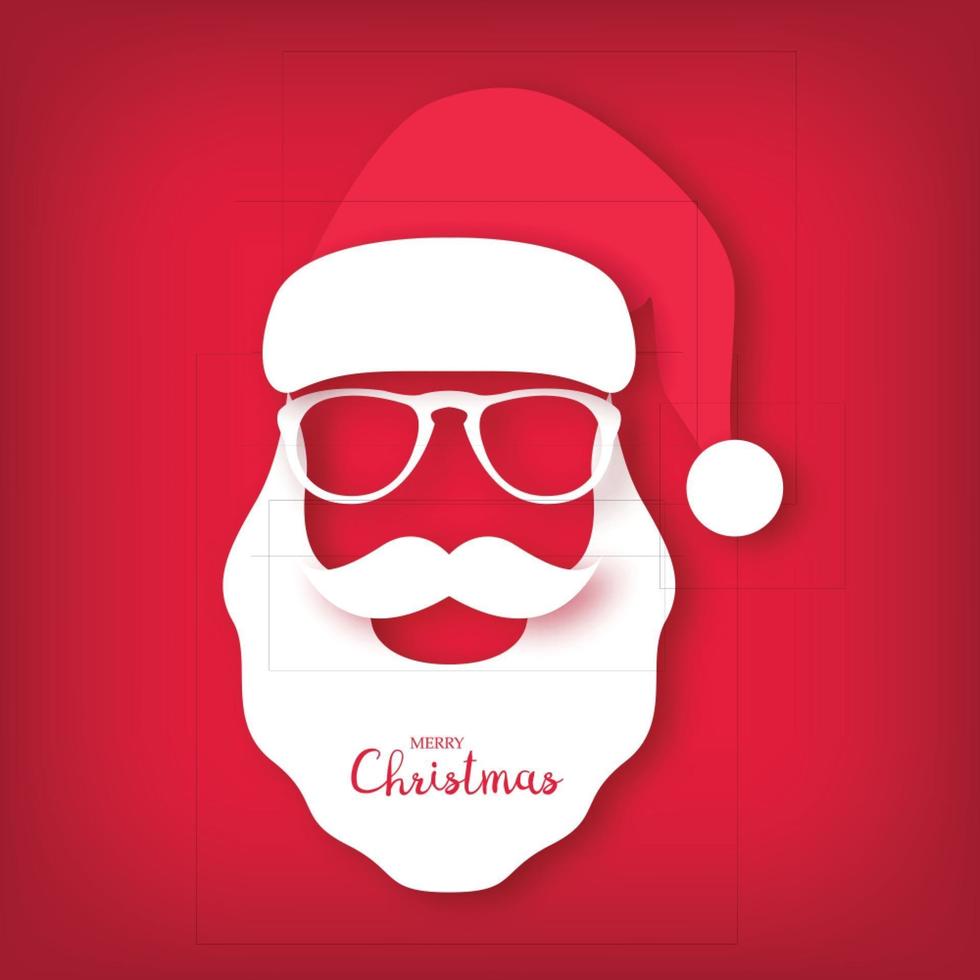 julkort, jultomten bär glasögon. papper konst stil. vektor