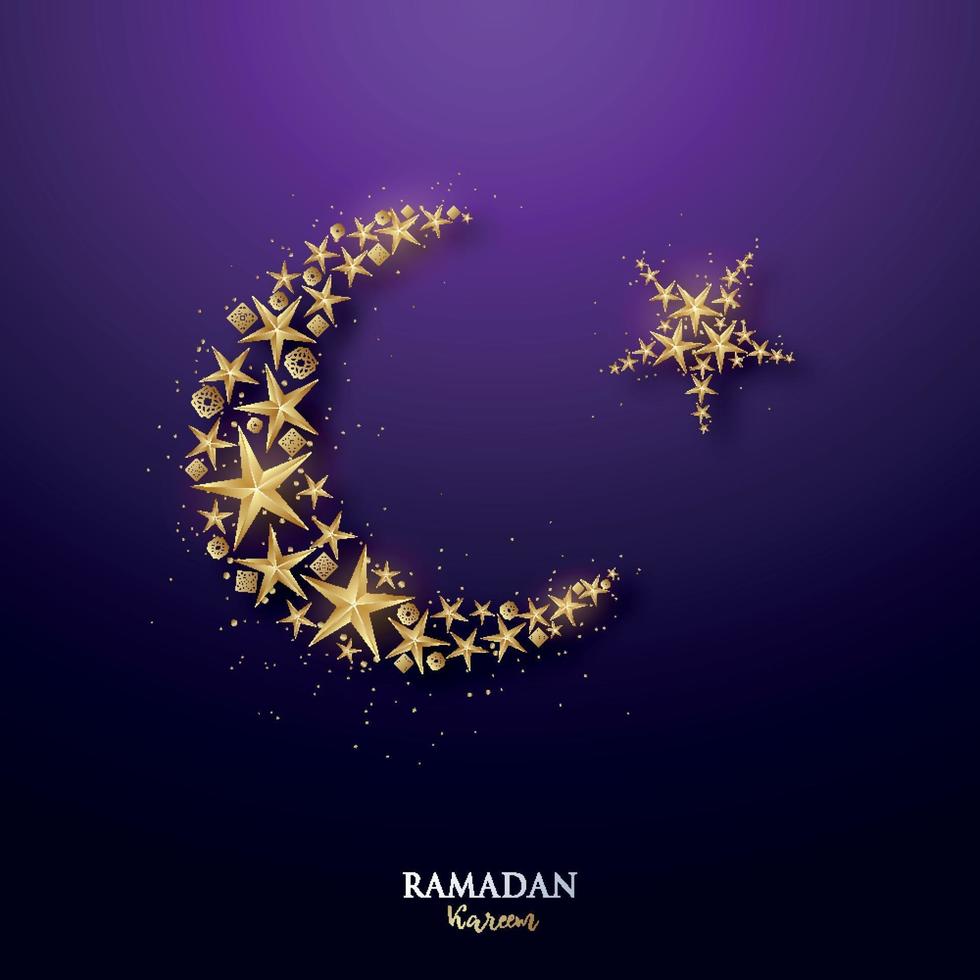 ramadan kareem banner med gyllene halvmåne och stjärnor. vektor