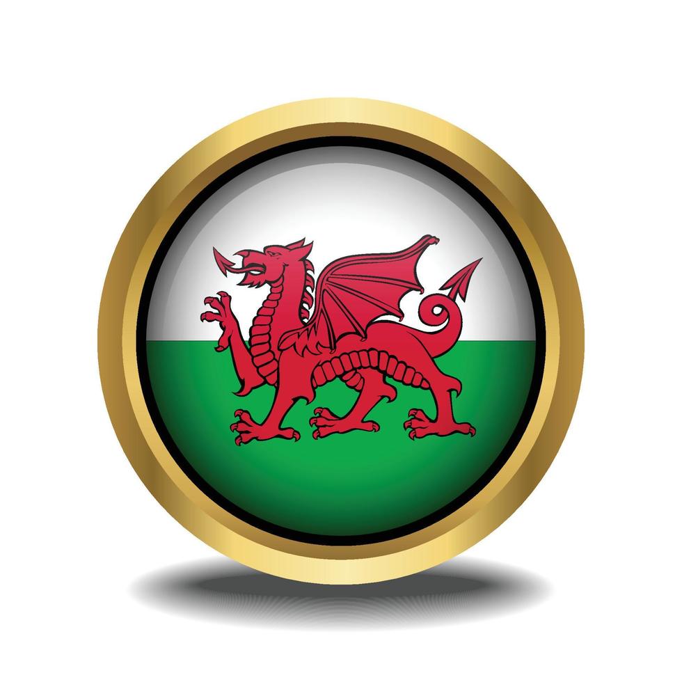 wales flagga cirkel form knapp glas i ram gyllene vektor