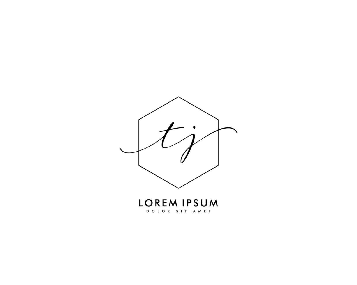 första tj feminin logotyp skönhet monogram och elegant logotyp design, handstil logotyp av första signatur, bröllop, mode, blommig och botanisk med kreativ mall vektor