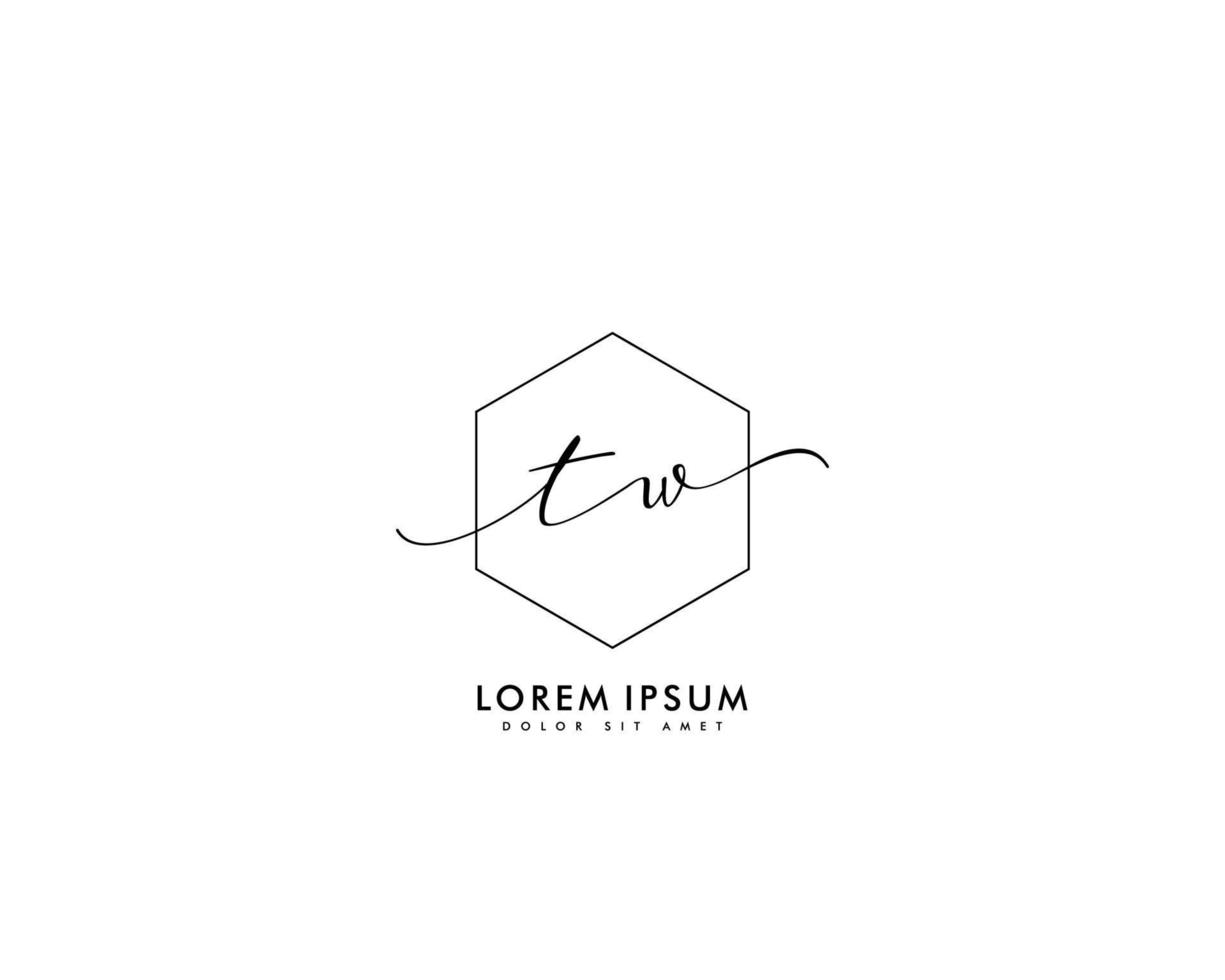 första tw feminin logotyp skönhet monogram och elegant logotyp design, handstil logotyp av första signatur, bröllop, mode, blommig och botanisk med kreativ mall vektor