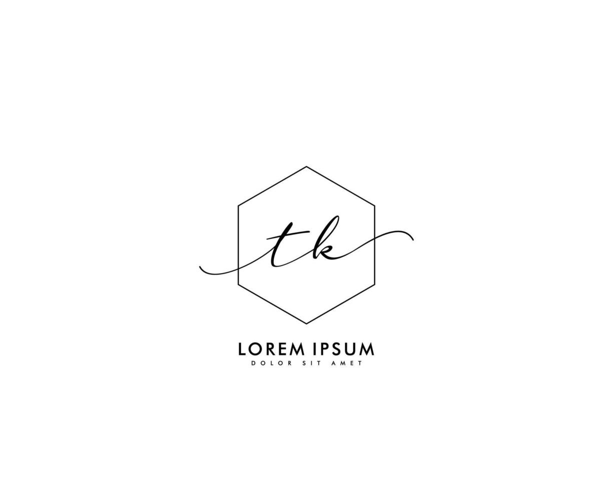 första tk feminin logotyp skönhet monogram och elegant logotyp design, handstil logotyp av första signatur, bröllop, mode, blommig och botanisk med kreativ mall vektor