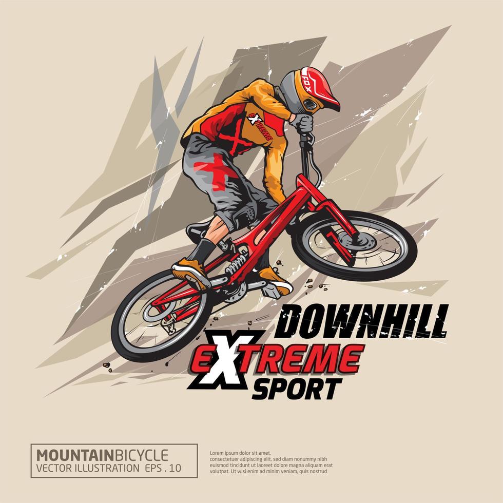 bergab extrem Sport Vektor Logo Vorlage. Design Berg Fahrrad bergab mit Silhouette Berg Biker Illustration.