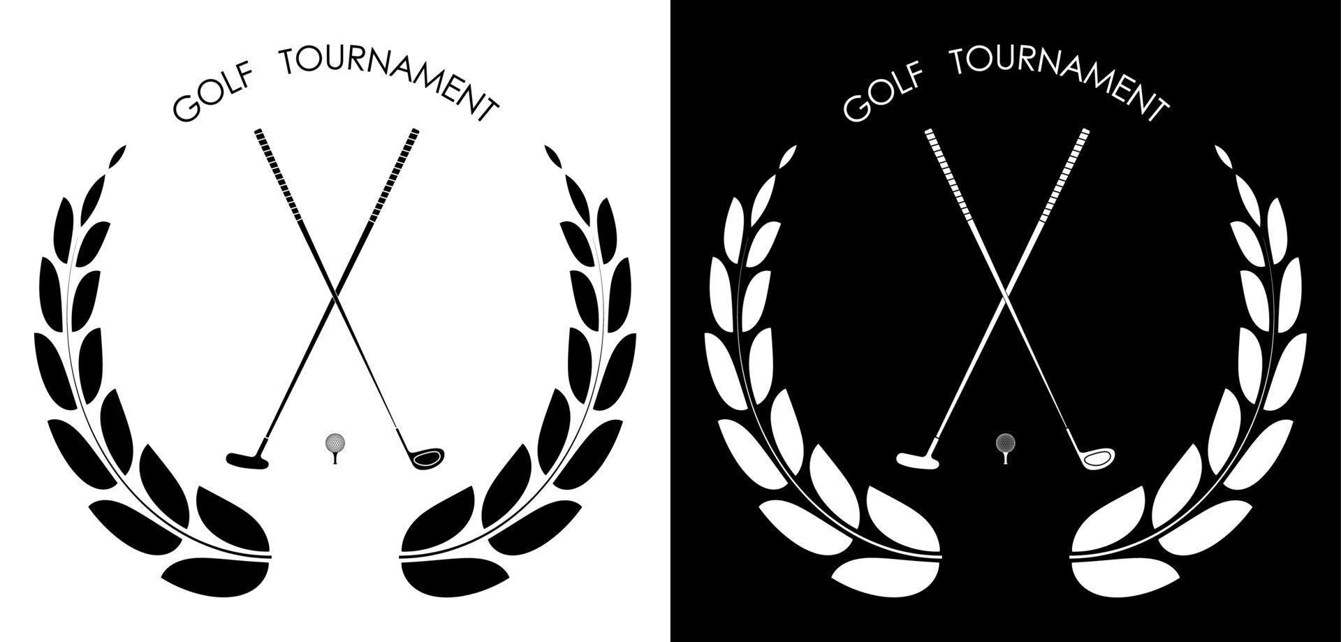 Symbol, Emblem von Golf Verein mit Lorbeer Kranz zum Wettbewerb. Golfspieler Sport Ausrüstung. aktiv Lebensstil. Vektor