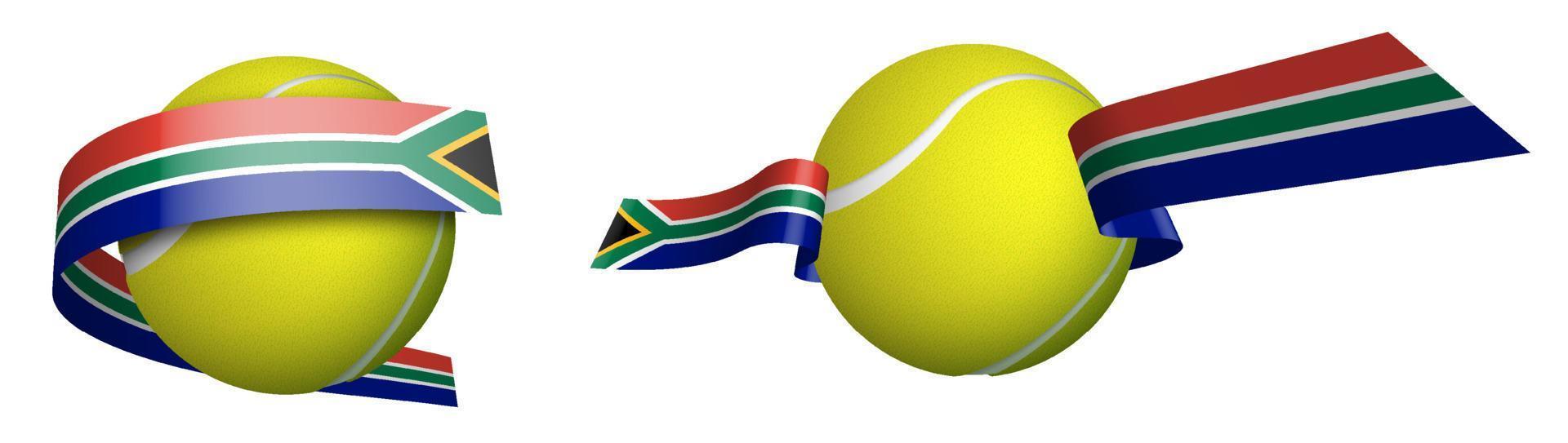 Sport Tennis Ball im Bänder mit Farben Flagge von Süd Afrika. Sportler im Tennis. isoliert Vektor auf Weiß Hintergrund