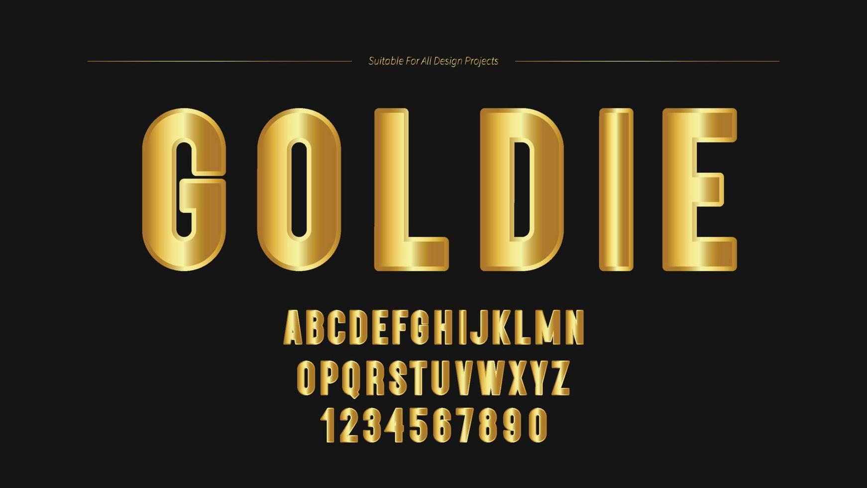 skinande lyx guld lutning font alfabet. realistisk 3d guld metall alfabet brev och tal vektor