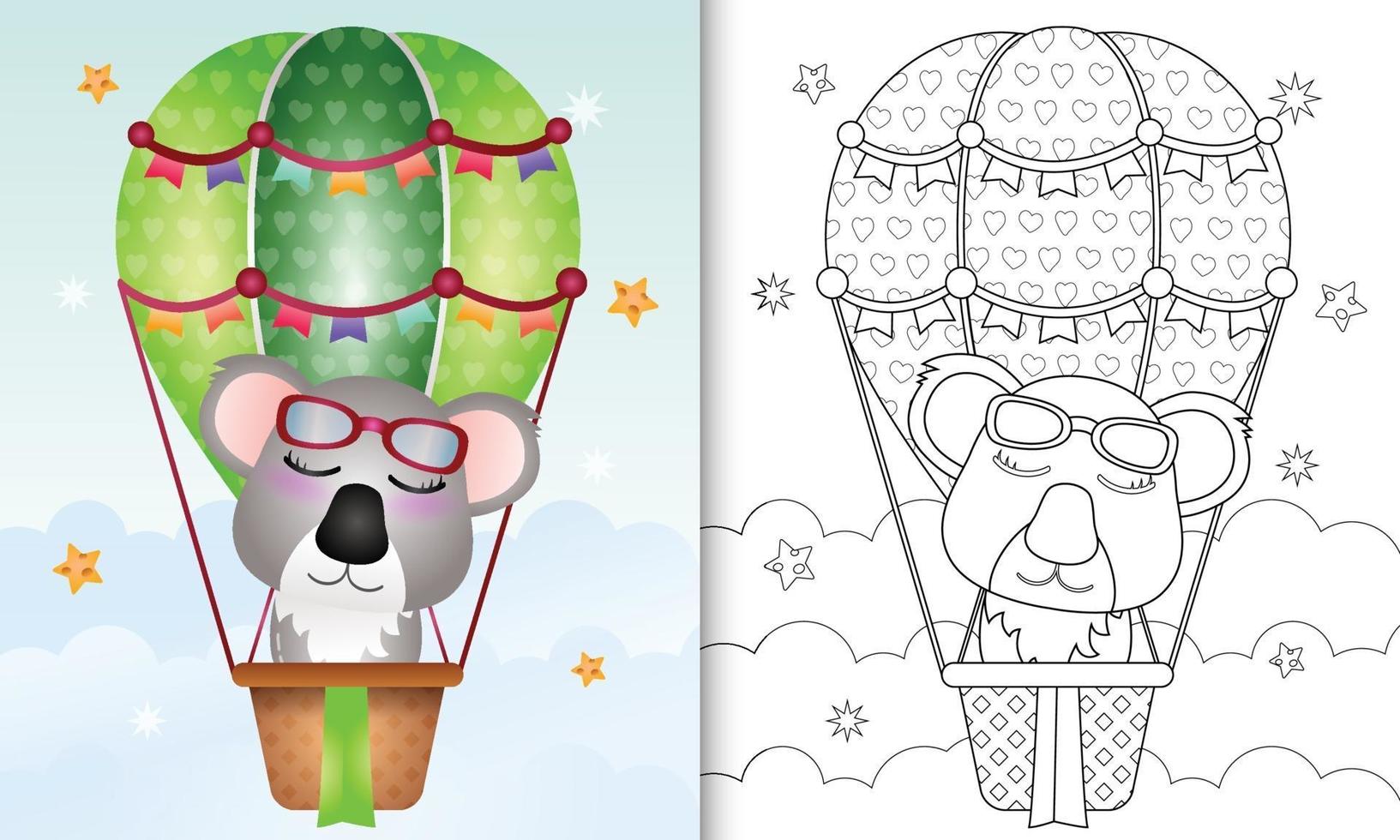 Malbuch für Kinder mit einem niedlichen Koala auf Heißluftballon vektor