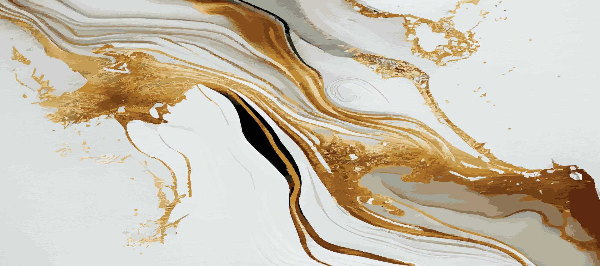 Marmor Panorama- Textur, Weiß Gold farbig Marmor Oberfläche, gebogen Linien, hell abstrakt Hintergrund Design - - Vektor