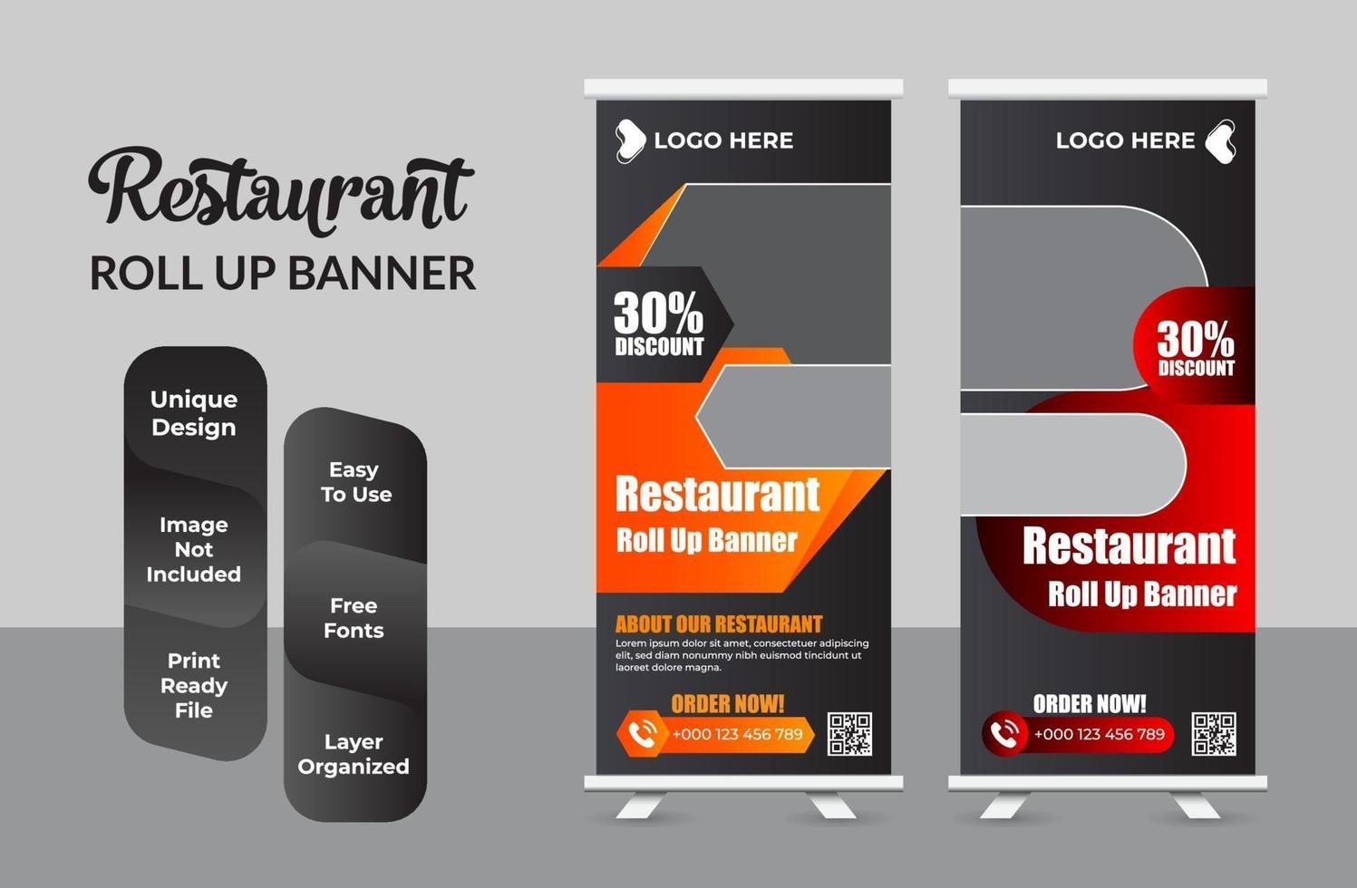 Lebensmittel- und Restaurant-Roll-up-Banner-Design-Vorlagensatz vektor