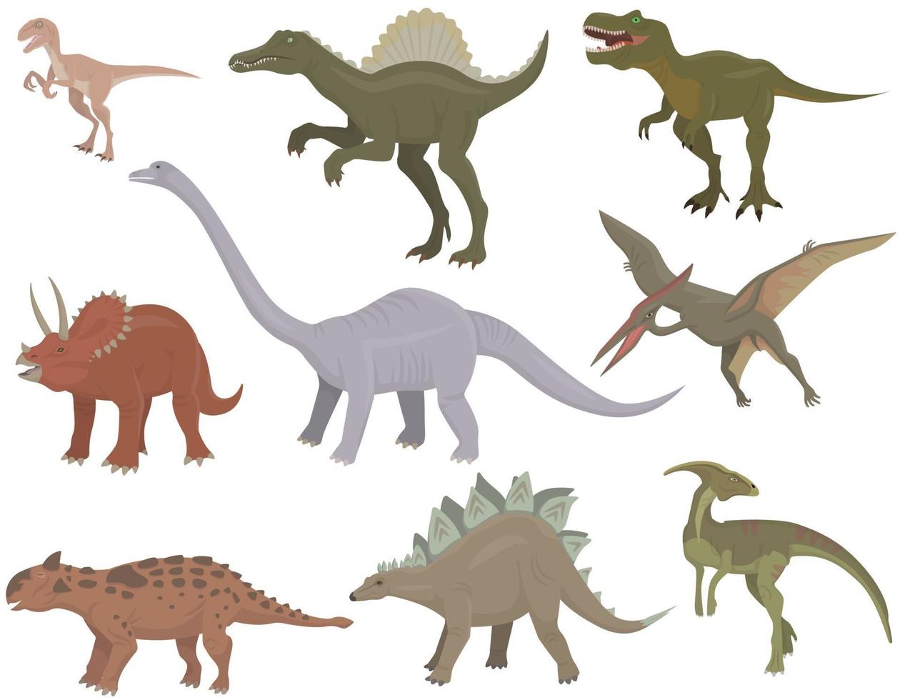 große Menge verschiedener Dinosaurier. vektor