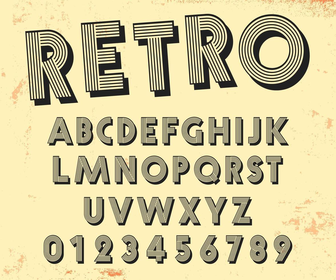 Linie Retro Design Alphabet Vorlage. Set von Vintage-Stilen und Zahlen. Vektorillustration vektor