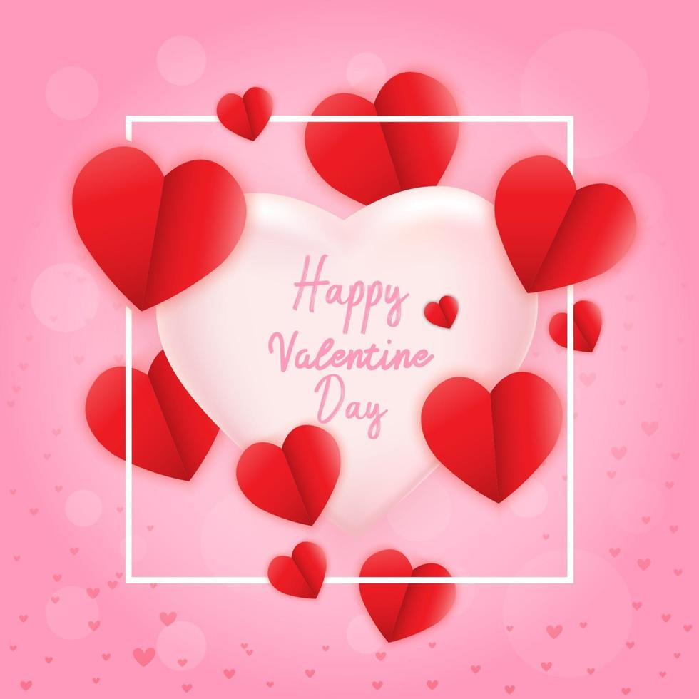 kärlek till alla hjärtans dag. glad Alla hjärtans dag och ogräsrensning papper hjärta. vektor illustration. rosa bakgrund med ornament, hjärtan. klotter och lockar. var min valentine