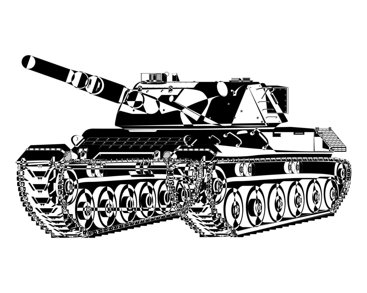 Deutsche Leopard ich Main Schlacht Panzer im Linie Kunst Stil. Militär- Fahrzeug. Vektor Illustration isoliert auf Weiß Hintergrund.