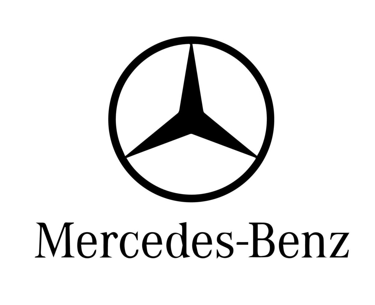 Mercedes Benz Marke Logo Symbol mit Name schwarz Design Deutsche Auto Automobil Vektor Illustration