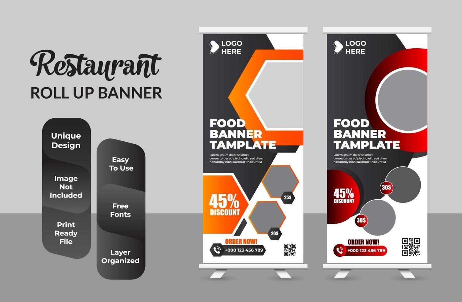 Modernes Lebensmittel-Roll-up-Banner-Design-Vorlagenset vektor