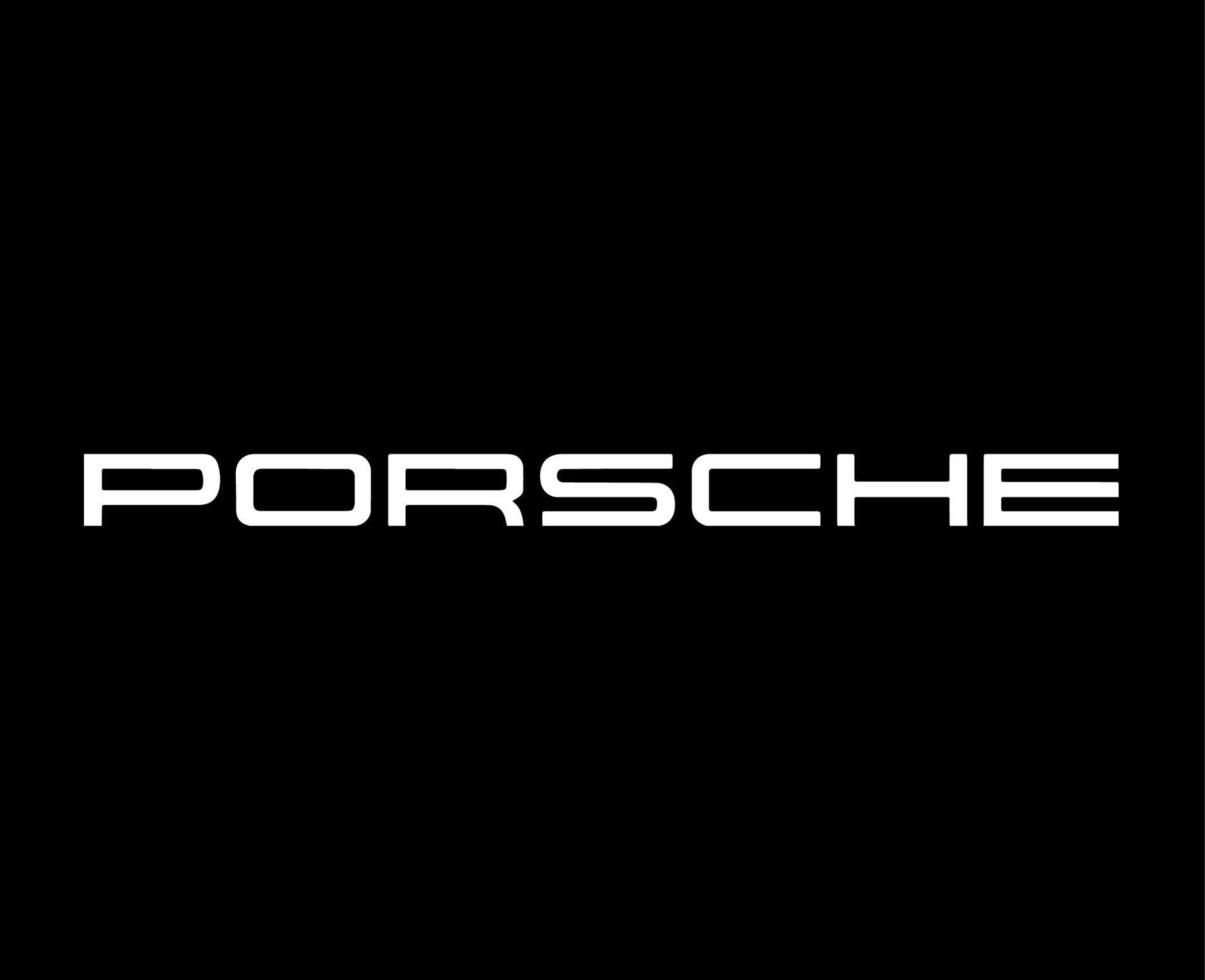 porsche Logo Marke Auto Symbol Name Weiß Design Deutsche Automobil Vektor Illustration mit schwarz Hintergrund