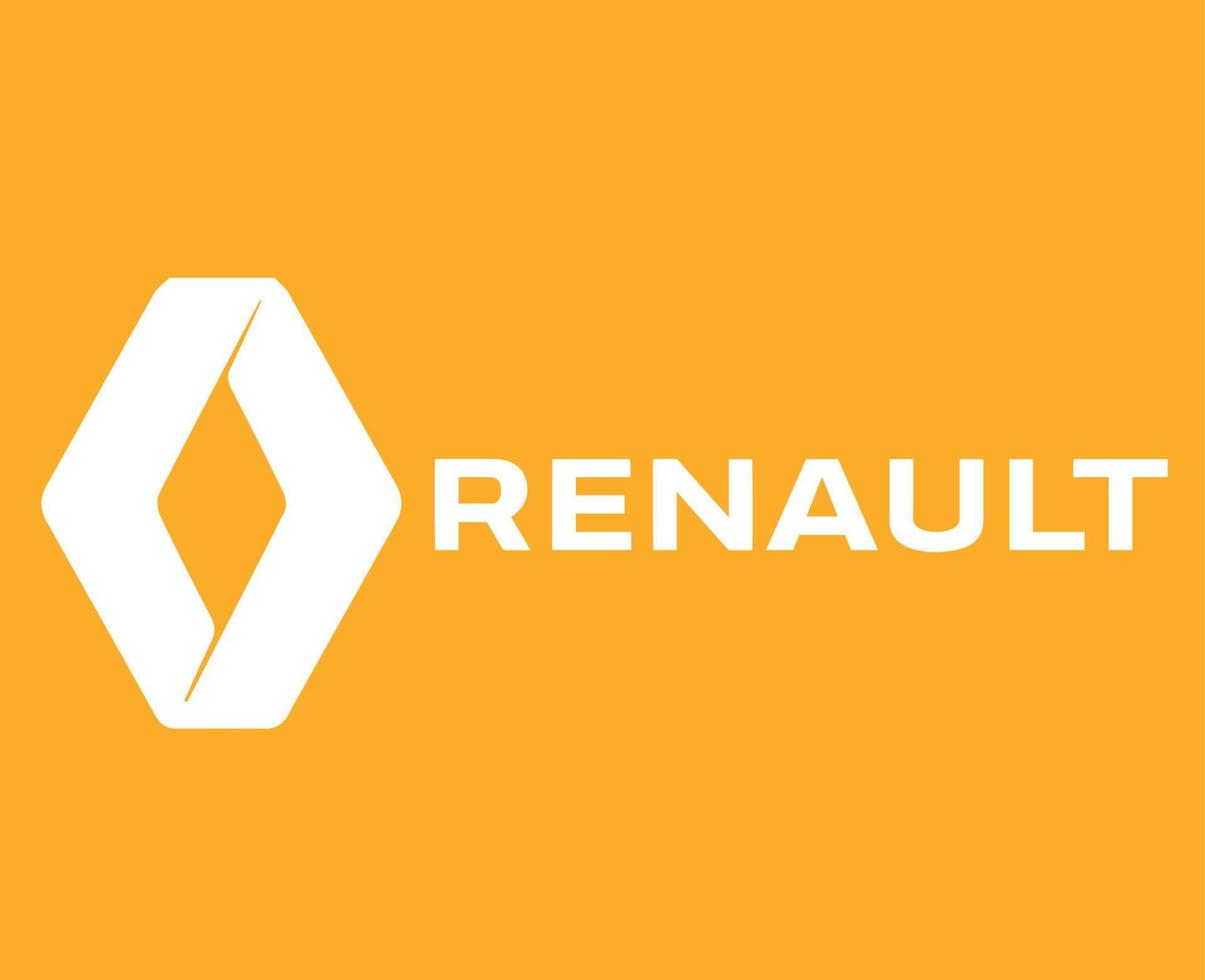renault Logo Marke Symbol mit Name Weiß Design Französisch Auto Automobil Vektor Illustration mit Gelb Hintergrund