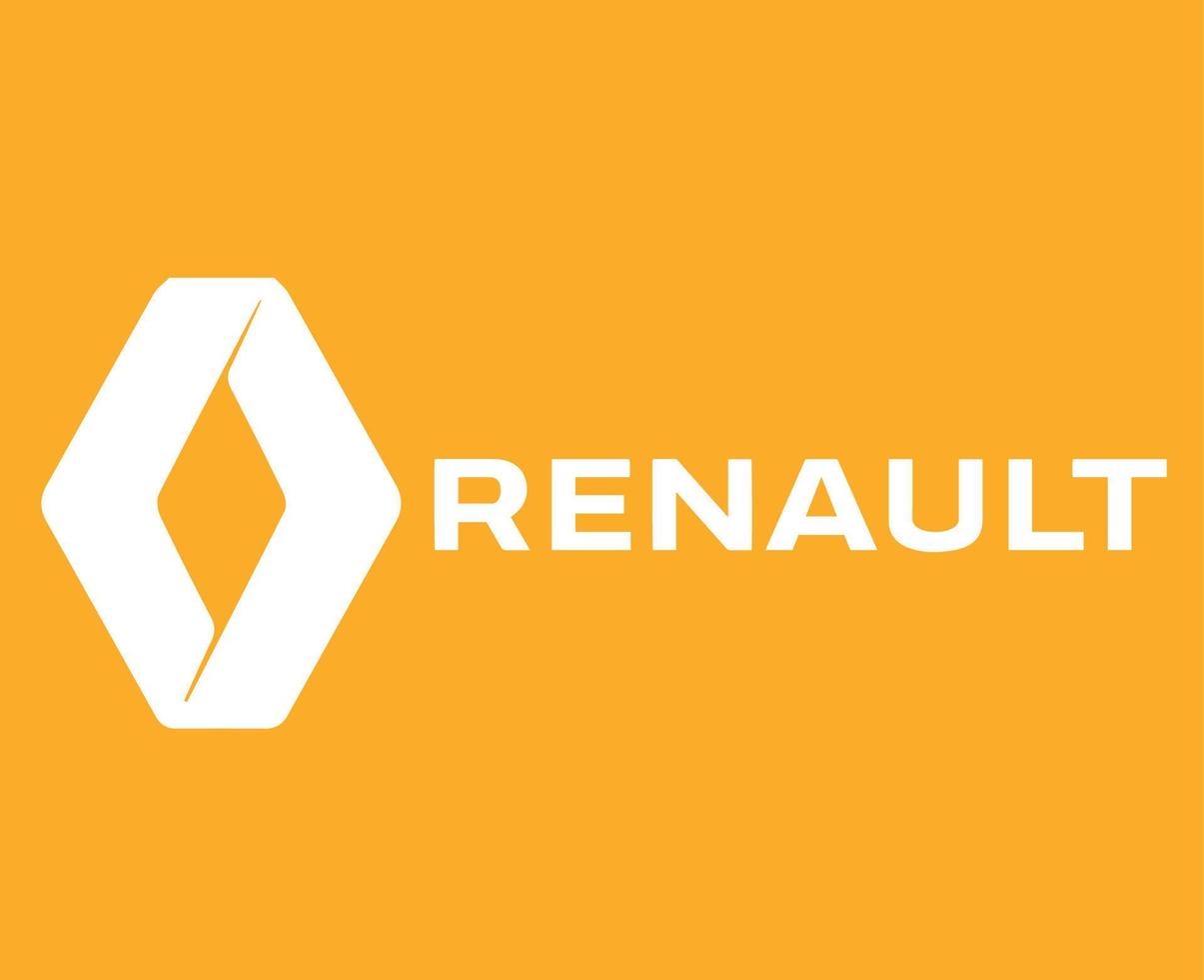 renault logotyp varumärke symbol med namn vit design franska bil bil vektor illustration med gul bakgrund