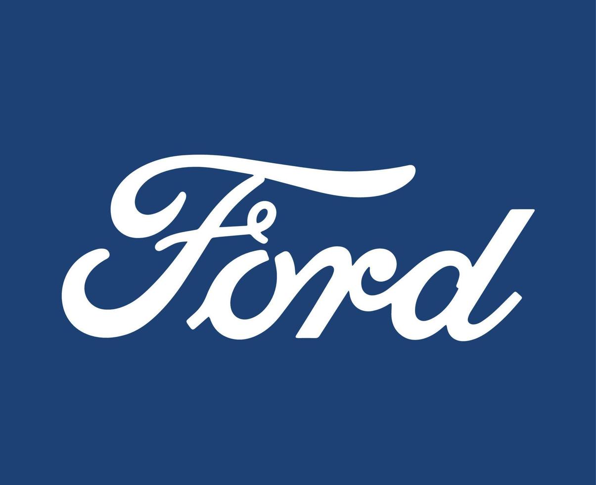 Ford Marke Logo Auto Symbol Name Weiß Design USA Automobil Vektor Illustration mit Blau Hintergrund