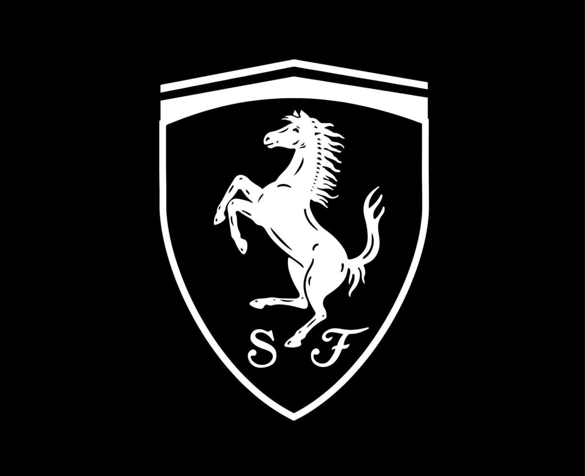 ferrari logotyp varumärke bil symbol vit design italiensk bil vektor illustration med svart bakgrund