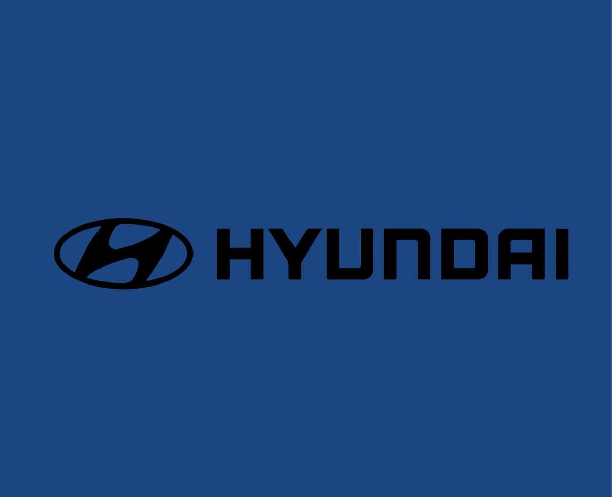 hyundai varumärke logotyp bil symbol med namn svart design söder koreanska bil vektor illustration med blå bakgrund