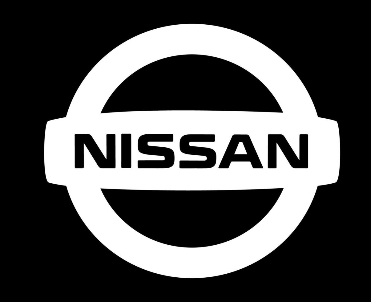 Nissan Marke Logo Symbol Weiß Design Japan Auto Automobil Vektor Illustration mit schwarz Hintergrund
