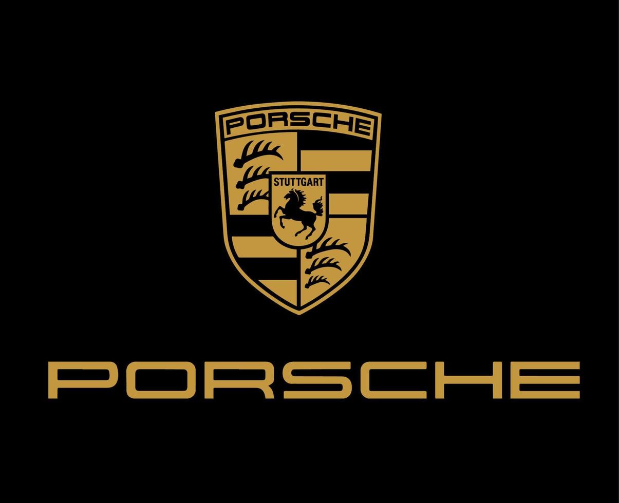 porsche Logo Marke Symbol mit Name Gold Design Deutsche Auto Automobil Vektor Illustration mit schwarz Hintergrund