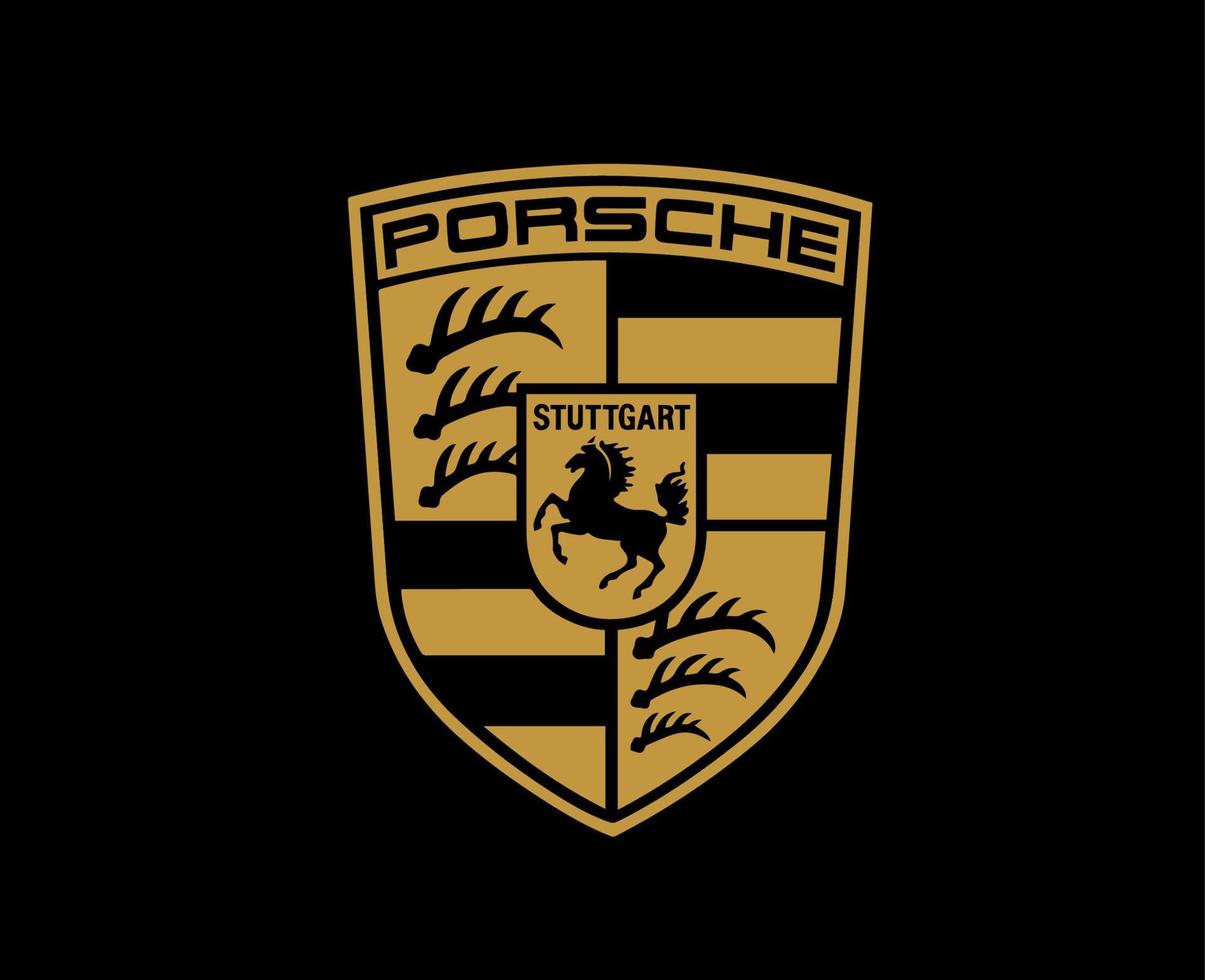 porsche logotyp varumärke symbol guld design tysk bil bil vektor illustration med svart bakgrund