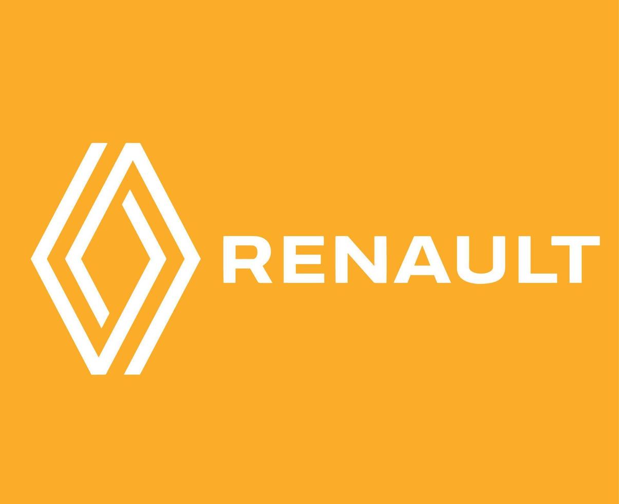 renault symbol varumärke bil logotyp vit design franska bil vektor illustration med gul bakgrund