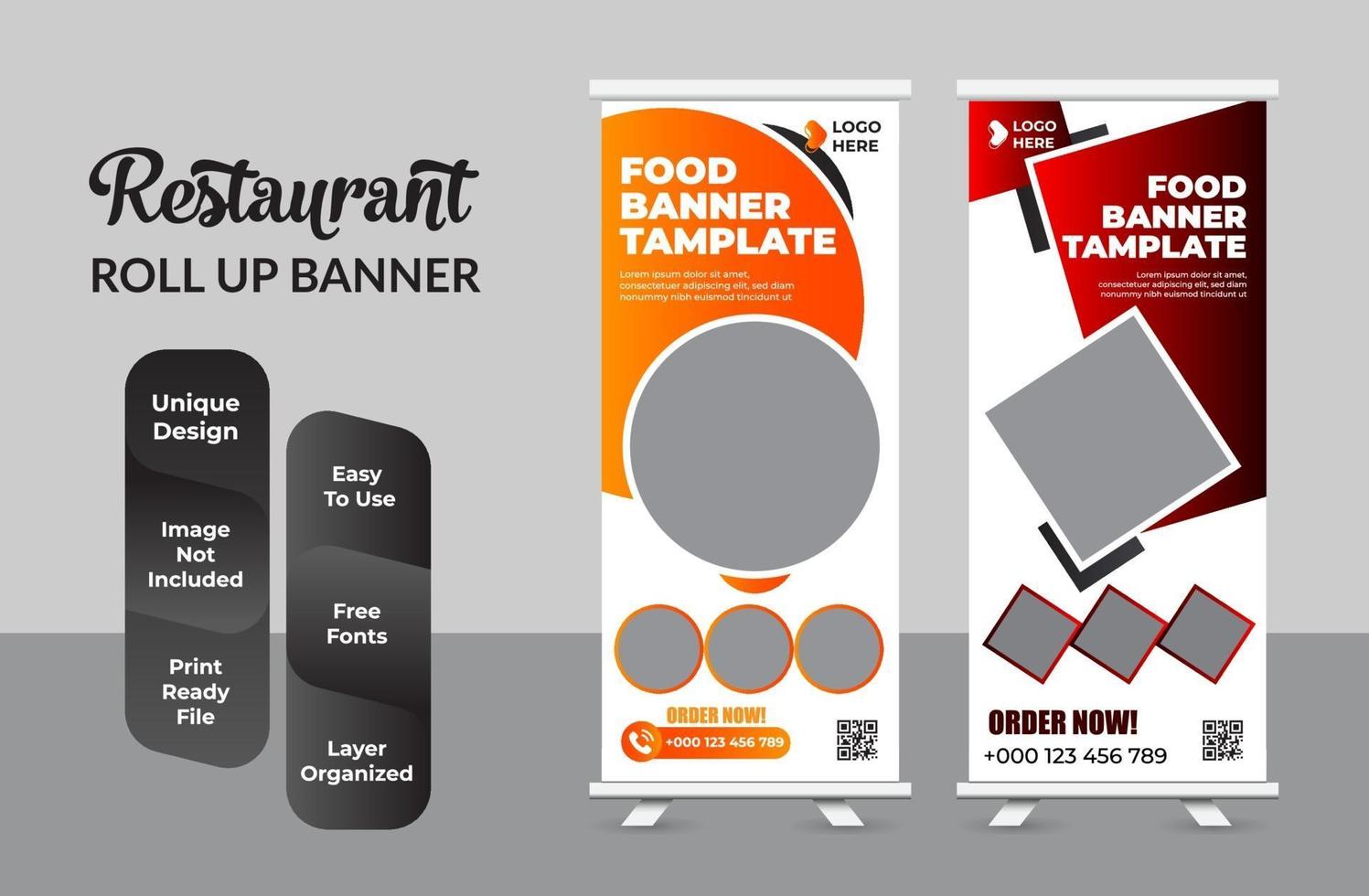 Lebensmittel- und Restaurant-Roll-up-Banner-Design-Vorlagensatz vektor