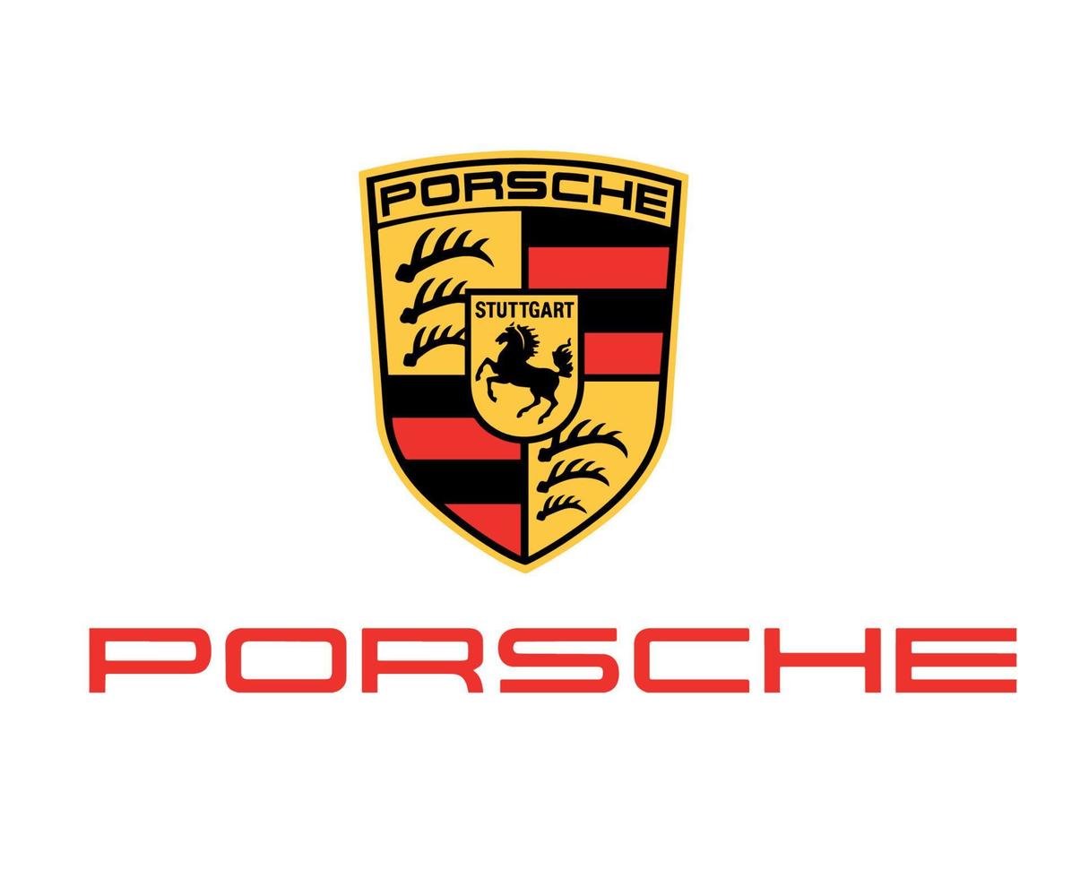 porsche varumärke logotyp bil symbol med namn röd design tysk bil vektor illustration