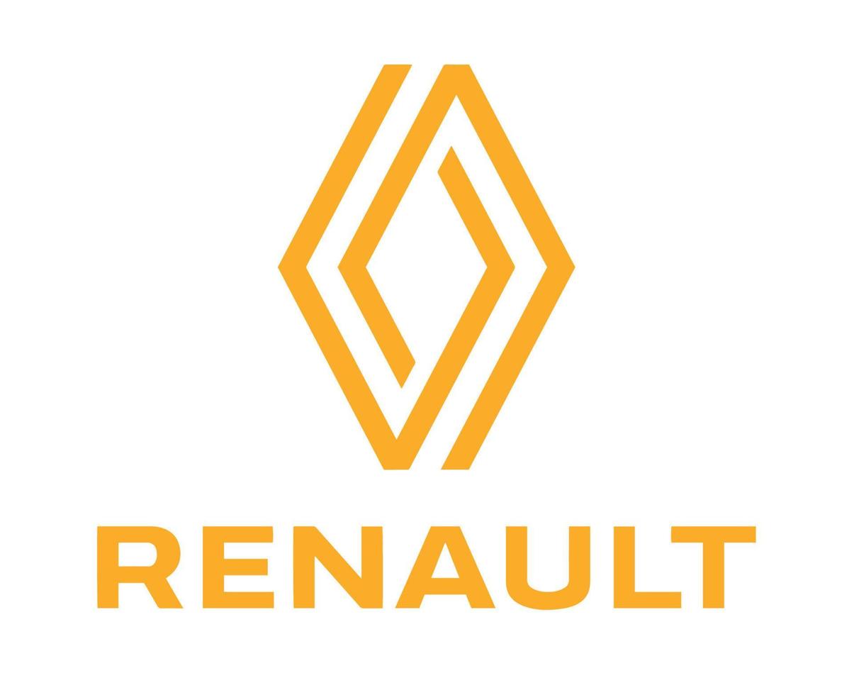 renault Marke Logo Auto Symbol mit Name Gelb Design Französisch Automobil Vektor Illustration